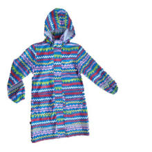 Lady′s Colourful Stripe Hooded Long Sleeve PU Raincoat